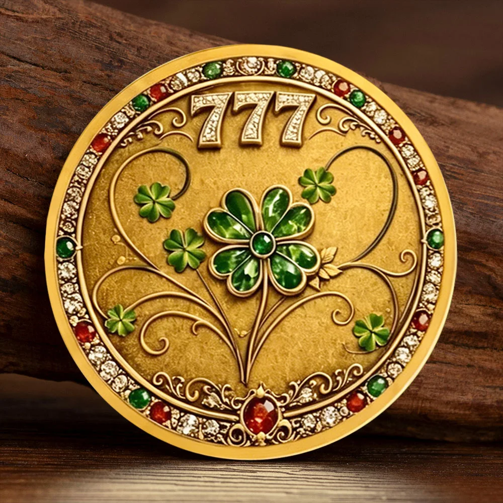 2D Lucky Bee Four-leaf Clover 777 Gold Plated Souvenir Coin Lucky Follows You Faith Destiny Collection Coin