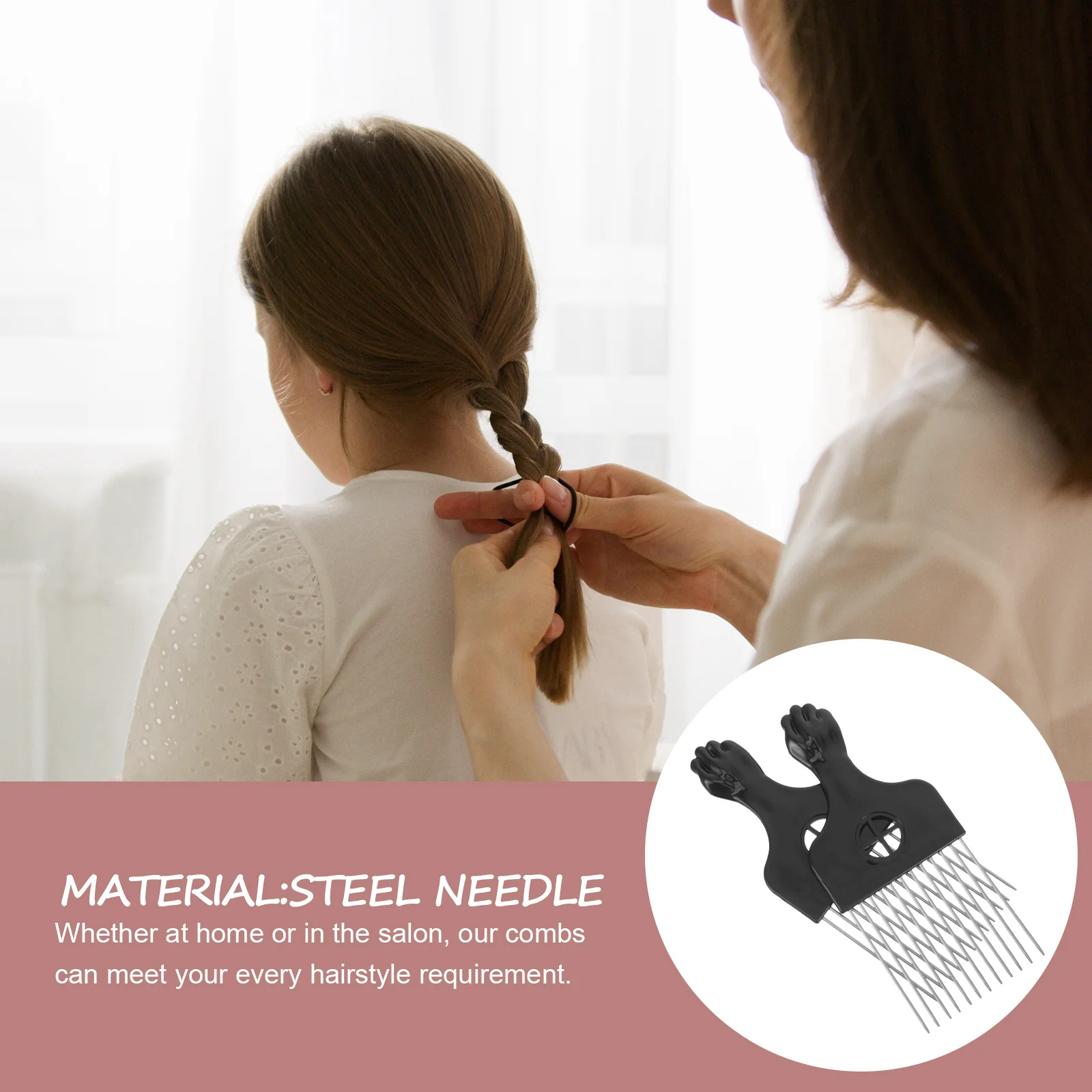 

2Pcs Steel Needle Comb Multi-Use Hair Pick Styling Lift Comb for Afro Curly Hair Removal Scalp Circulation Promotion