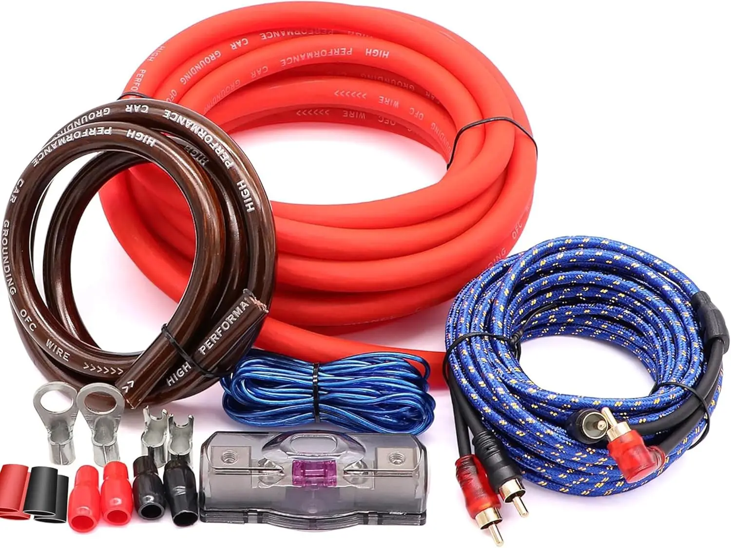 

0 Gauge CCA Amplifier Wiring Kit 3000W with Fuse Holder & RCA for Subwoofer Amp