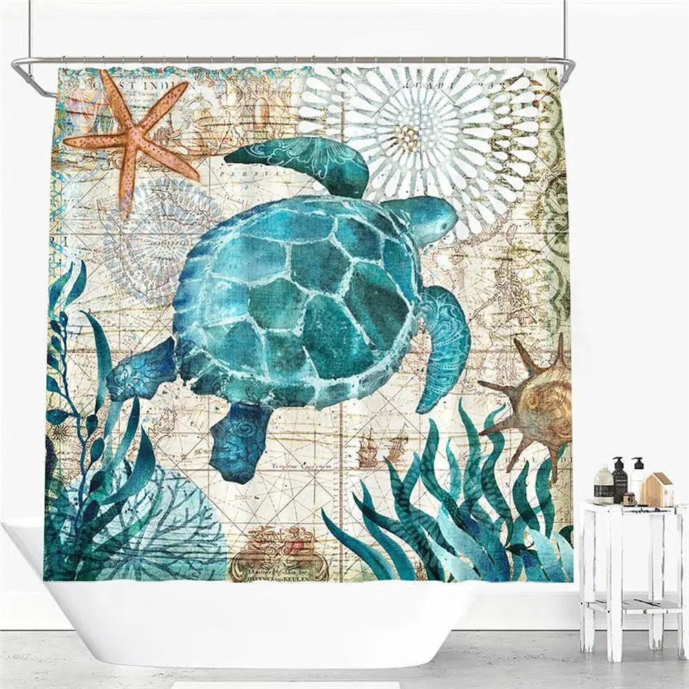 Fabric Shower Curtain Sea Turtle Home Decor Bathroom Accessories Waterproof Polyester Whale Octopus Seahorse Bath Curtains