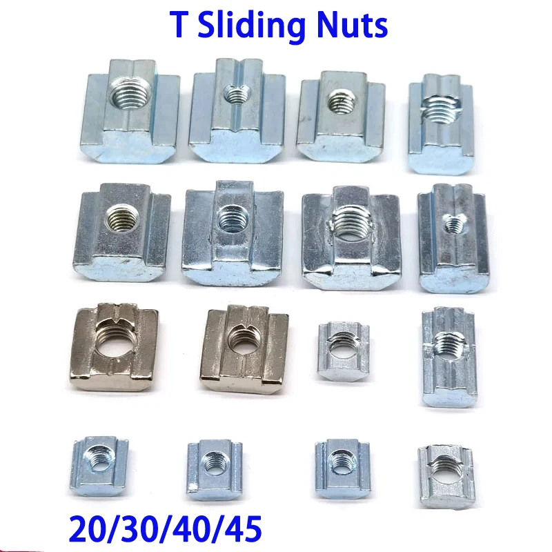 10/100pcs T Sliding Nuts Coated Plate Fasteners M3/m4/m5/m6/m8/m10 For 2020/3030/4040/4545 Series Aluminum Profile Accessories