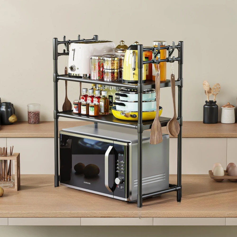 Microwave Rack Kitchen Multi-Layer Organizing Racks Double Layered Simple Storage Shelf Standing Countertop Seasoning Shelves