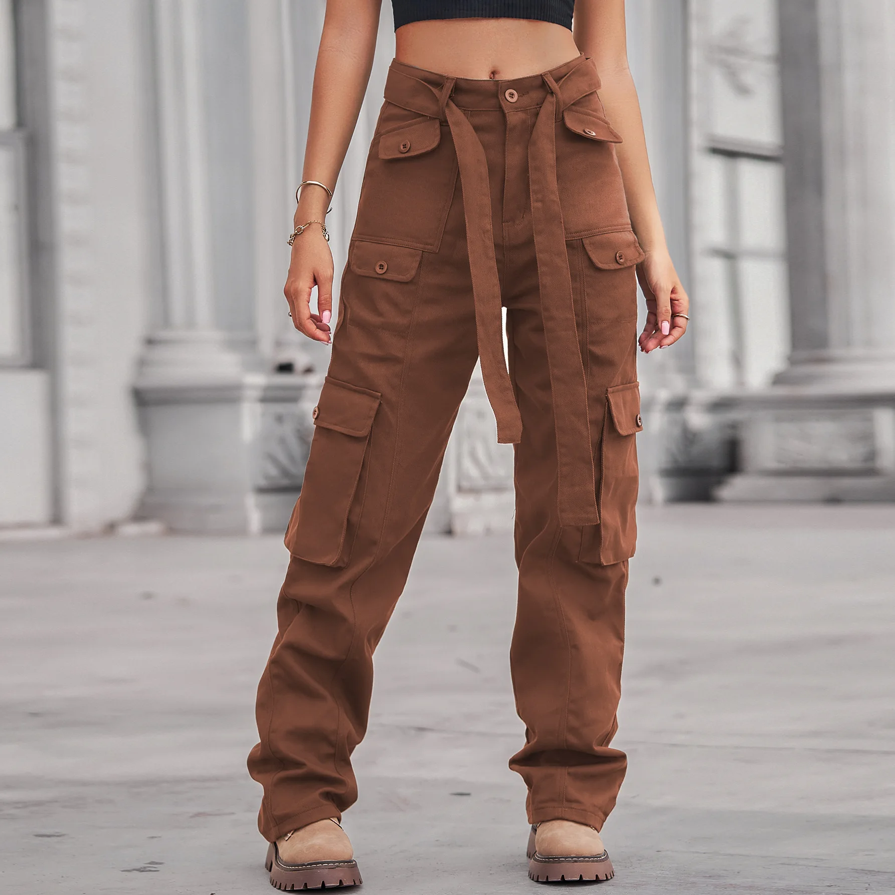 

Women's Pants New Fashion Multi Pocket Casual Overalls Solid Color Trend Street Style Pants Y2K Female