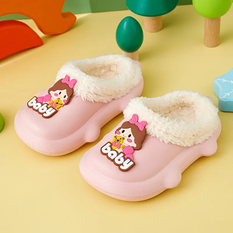 2023 nuove neonate pantofole in cotone inverno bambini carino nuvole bianche pantofole di peluche ragazzi scarpe da casa pantofola calda antiscivolo