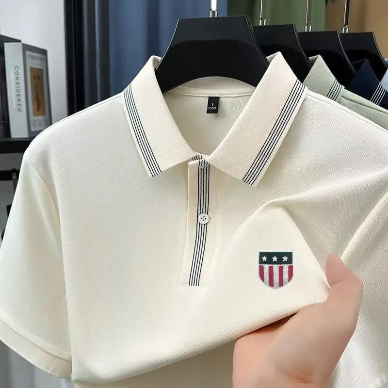 Premium Hot Sales Man Short-Sleeved Polo Shirt Lapel Button Patterned Print Golf T-Shirt Summer Business Fashion Men's Clothing