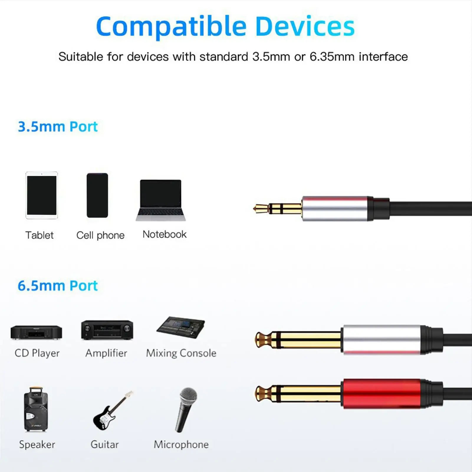 3.5mm To Two 6.35mm Adapter Cable 3.5mm To Two 6.35mm Audio Cable Reinforced Jacket 1.5m Design For Live Performance Keyboard