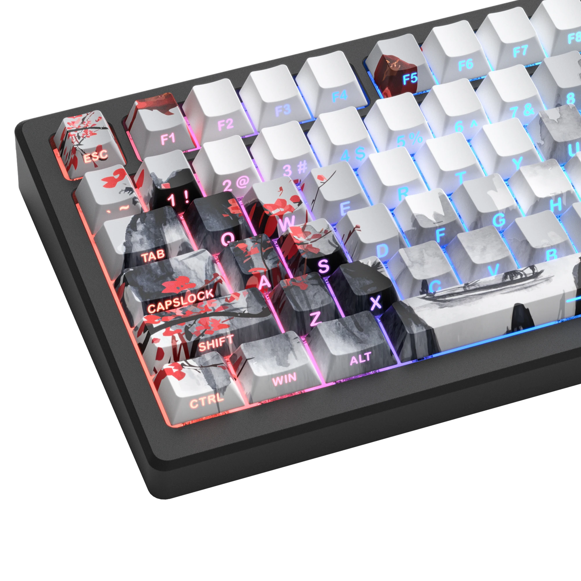 

130 Keys Ink Plum Side Print PBT Keycap Backlit Dye-Sublimation Cherry Profile Key Cap For Cherry MX Gamer Mechanical Keyboard