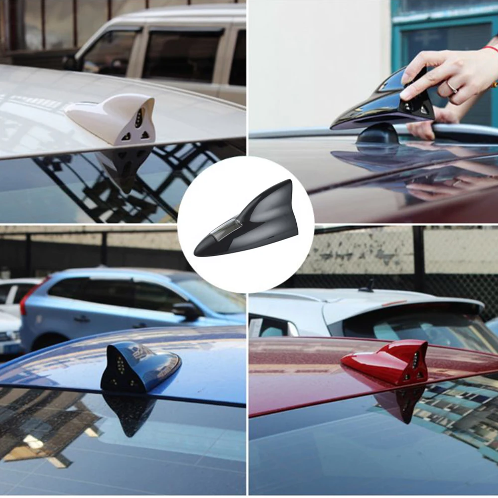 Universal Shark Fin Antenna Light Car Solar LED Anti Collision Light Warning Lights Automobile Modeling Decorating Accessories