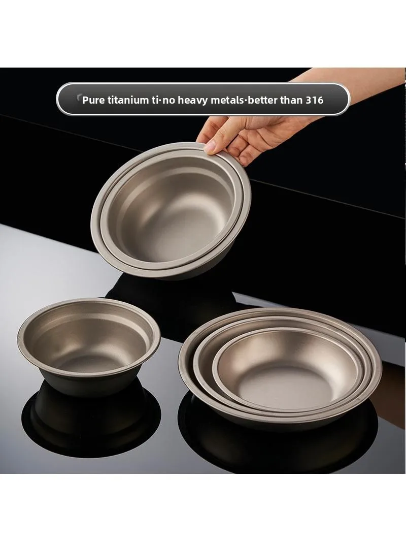 

Чисто титановая круглая миска: тарелка для салата, поднос для фруктов, термостойкая супница, миска для риса для кемпинга, простая походная посуда для еды на природе