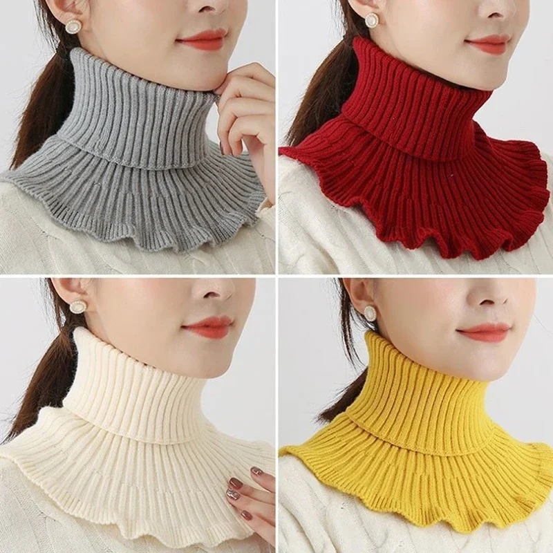 Warm Knitted Fake Collar Women Turtleneck Knitted False Fake Collar Detachable Neck Scarf Thicken Windproof Fake Collars