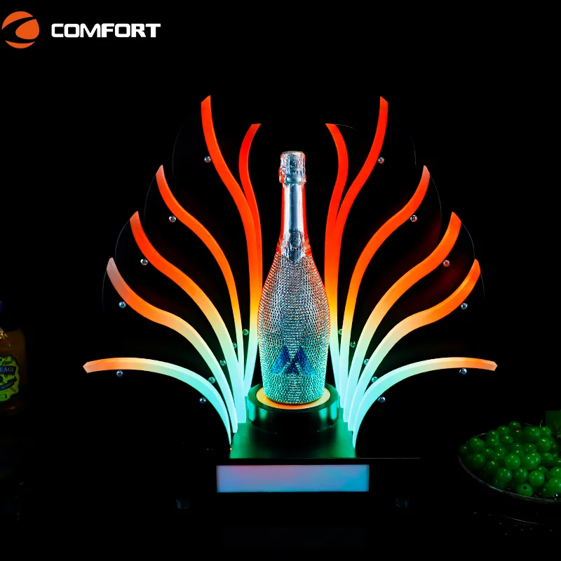 Rechargeable LED Bottle Presenter Display Customizable Logo Acrylic Backlit Wine Bottle Showcase Stand