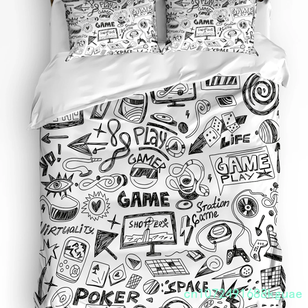 White Black Stick Figure Game Comics Duvet Cover Bed Bedding Set Home Quilt Cover Pillowcases Bedroom Bedding Set No Sheet