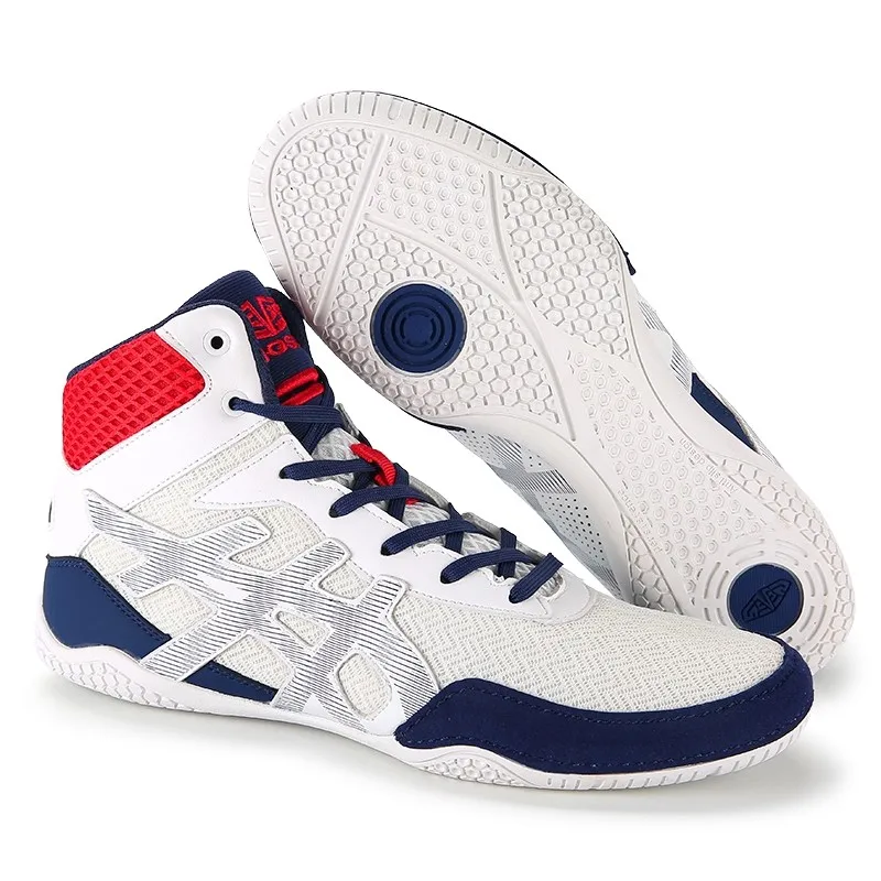 أحذية ملاكمة زرقاء متوسطة الجودة للرجال والنساء قابلة للتنفس وخفيفة الوزن ومريحة ومناسبة للمصارعة والرياضات القتالية وما إلى ذلك