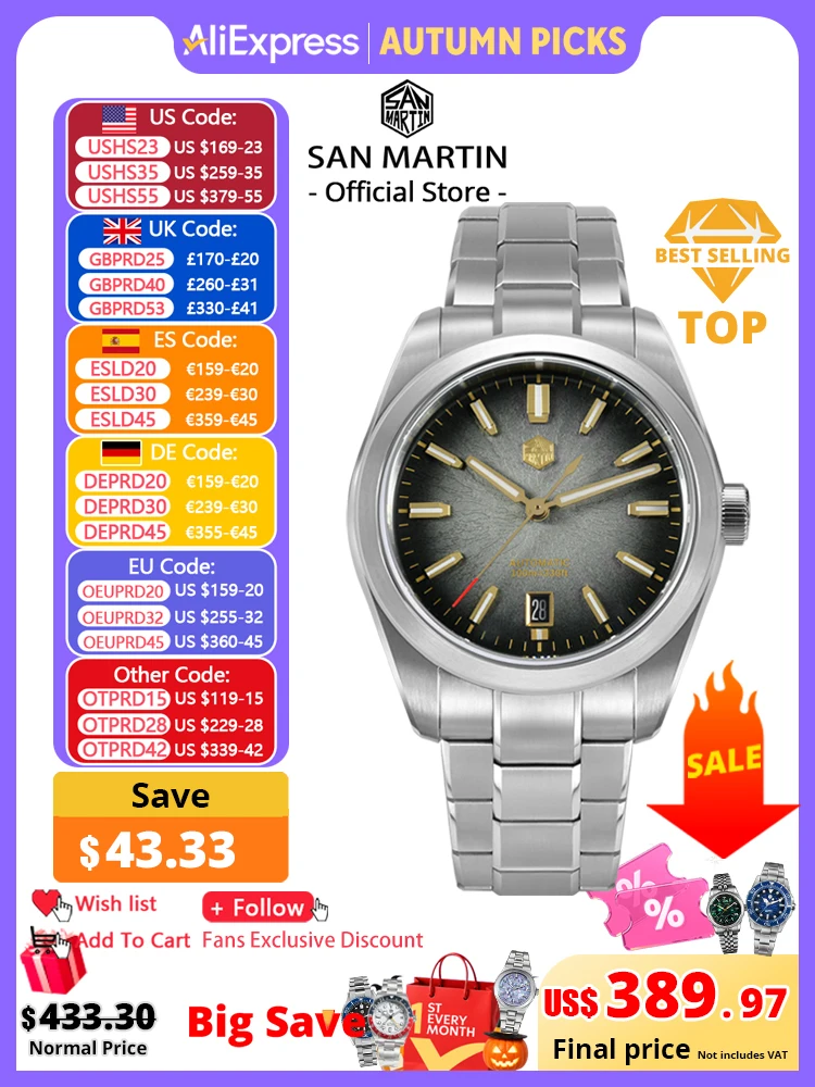 San Martin 36/39/42mm SN0144 JianZhan Dial Gada Watch Miyota 9015 Original Design Men Luxury Dress Automatic Mechanical Watches