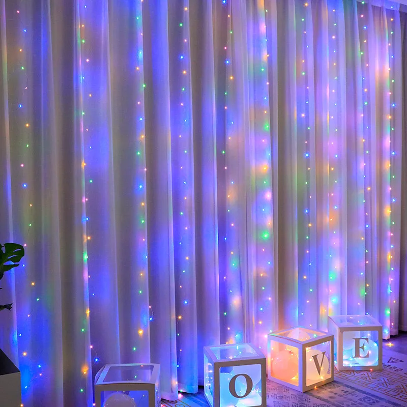 LED Curtain String Lights Christmas Garland Decor Fairy Light 8 Modes USB Remote Control Wedding Holiday Party for Bedroom Home