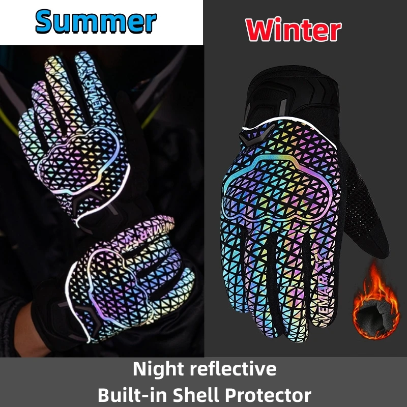 

Four Seasons Riding Waterproof Gloves Night Reflective Built-in Shell Riding Full Finger Gloves Motorcycle Bicycle Gloves