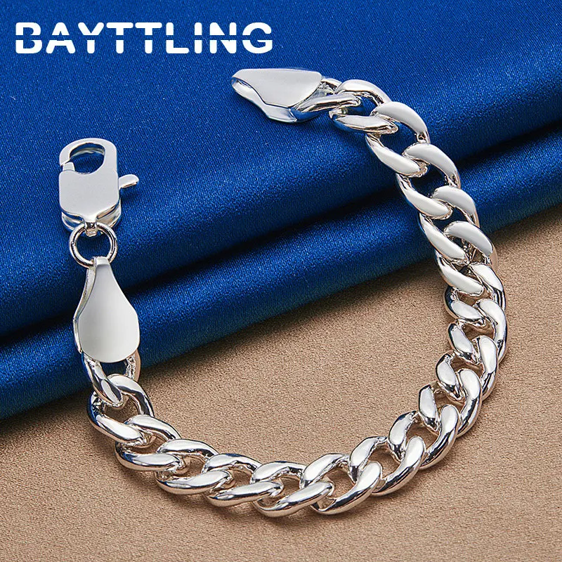 

925 Sterling Silver 10MM Cuban Chain Bracelet Hip Hop Punk Men Women Fashion Wedding Engagement Party Jewelry Accessories