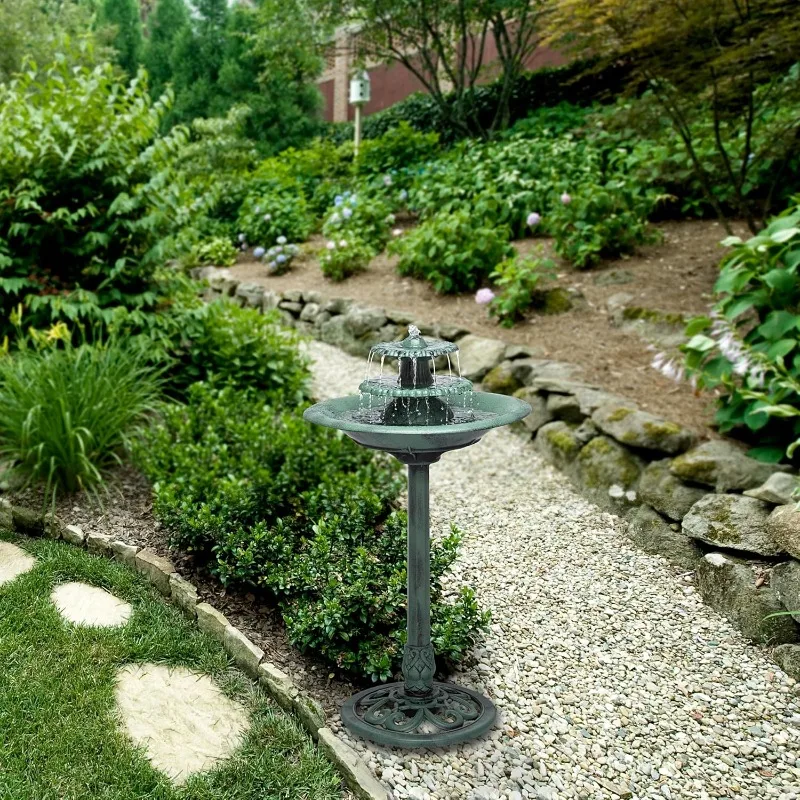 TEC106 Outdoor Floor 3-Tiered Pedestal Water Fountain and Birdbath, Pedestal Waterfall Fountain, 35