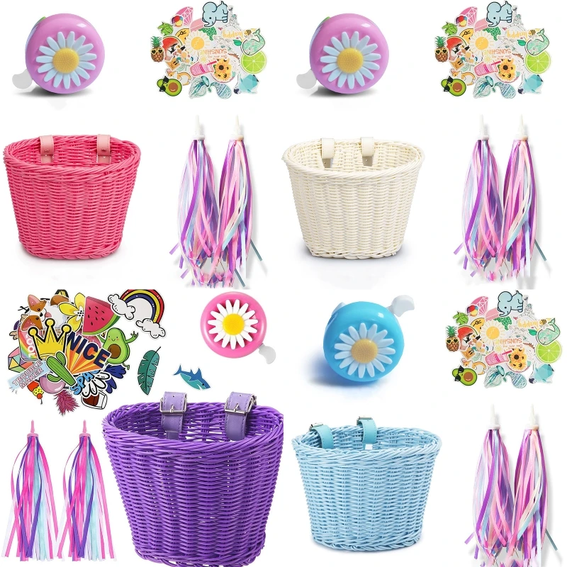 

Bike Wire Mesh Basket Set for Kids, Colorful Streamers, Stickers,Bike Decoration, 2Pcs