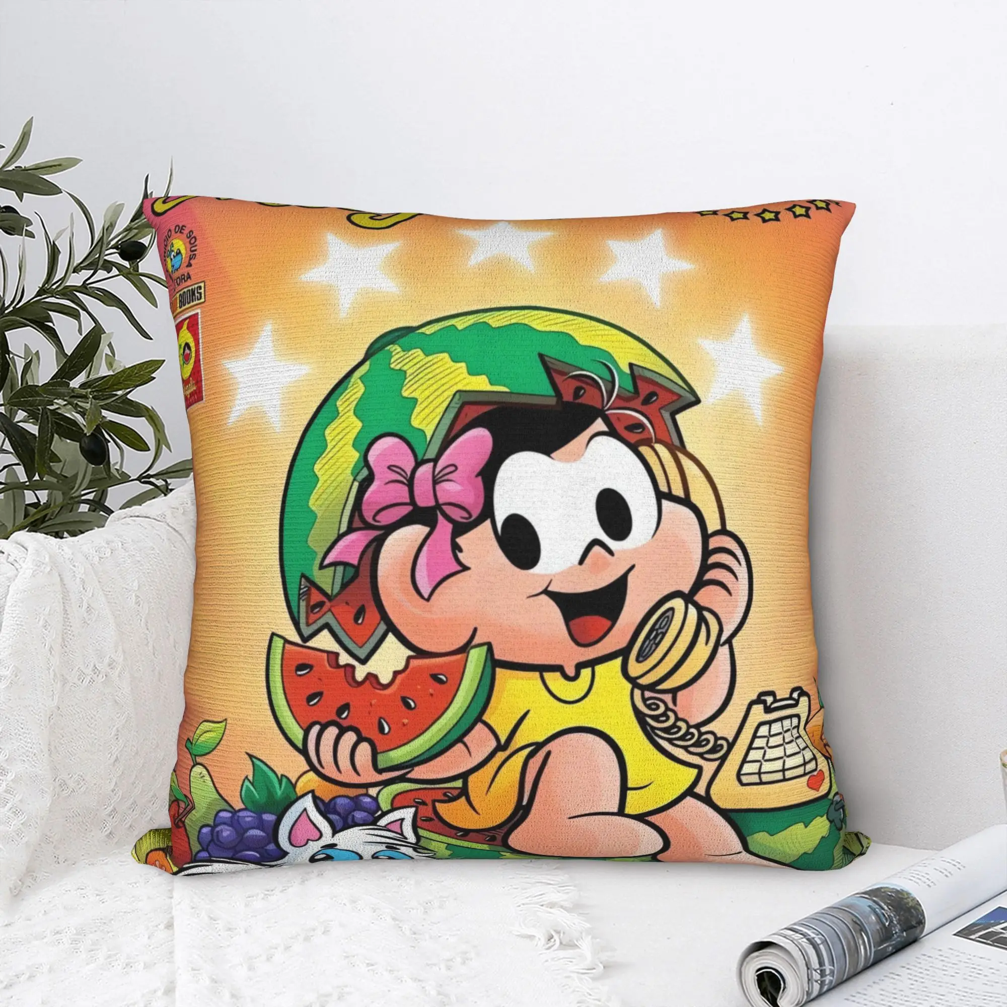 Capa de almofada fofa com desenho animado Magali, capa de almofada retrô moderna para sala de estar, capas de almofada para sofá
