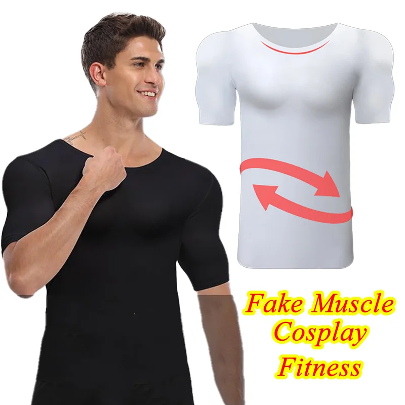 3D Sponge Fake Muscle T-Shirts ABS Anime Cosplay Hero Costume Invisible Pad Shaper Chest Arm Real Muscle Tops Dating Undershirt