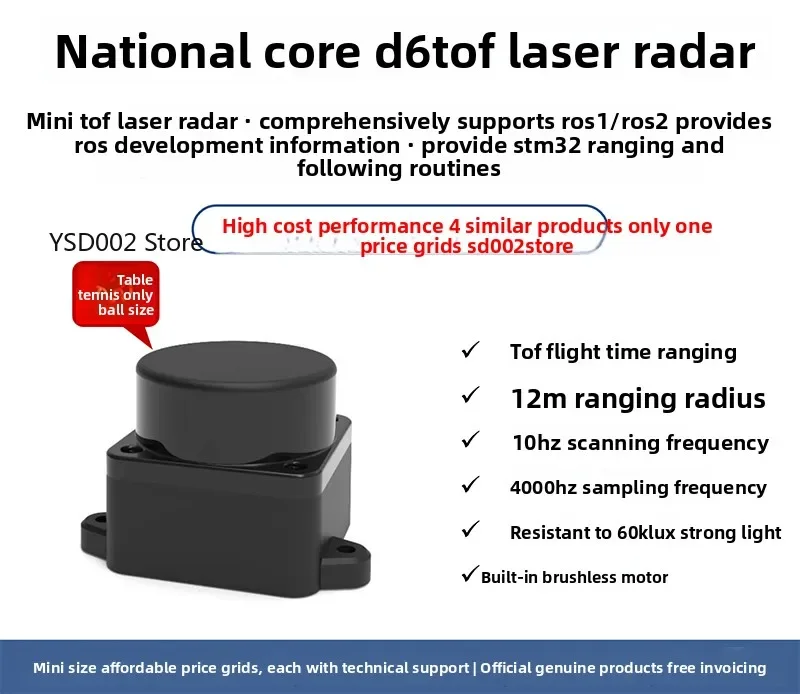 Guoke Optical Core D6 LiDAR TOF ranging 12 meters, supports ROS2 SLAM mapping navigation