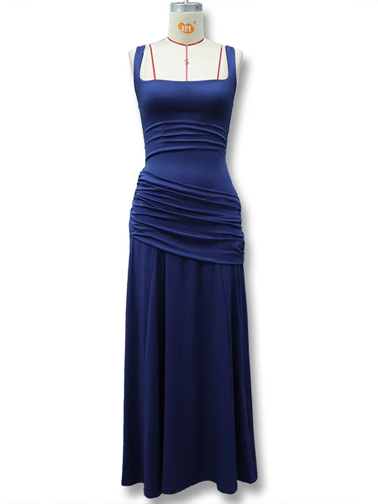Rückenfreies Taillenschnürendes Slip-Kleid für Damen Sexy Tief Ausgeschnittenes Ärmelloses Plissiertes Schlankes Party-Abendkleid Schickes Damenkleid Neu – Detail 6