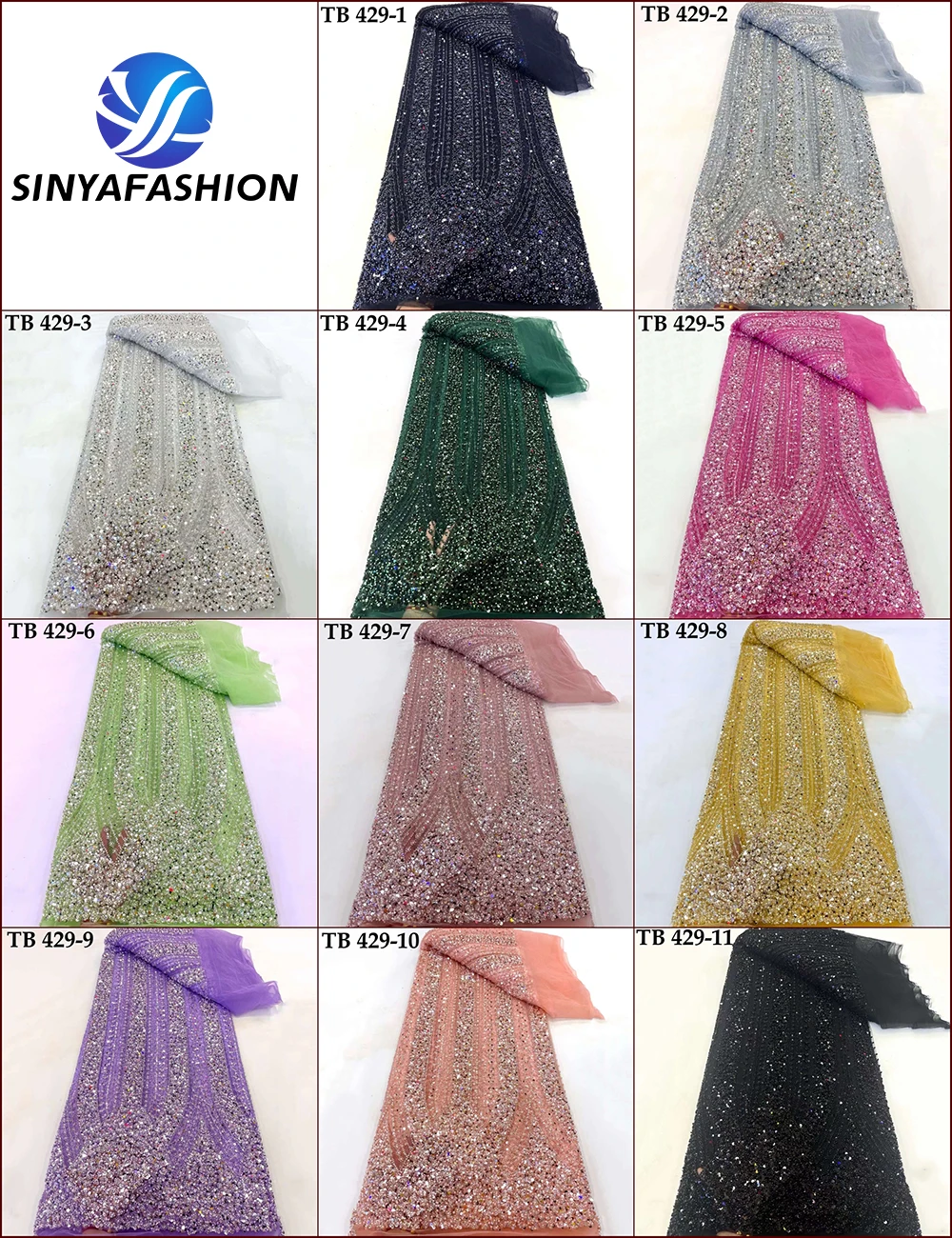 Sinya Navy Blue African French Mesh Tulle Sequins Lace Fabric High Quality Super Heavy Luxury Beaded Lace For Evening Dress