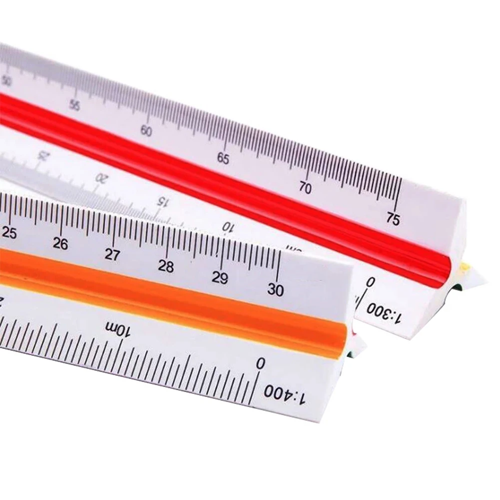 Tri Ruler Professional Triangular Metric Scale Ruler 30cm Length Color Coded Sides Architects and Engineers Tool
