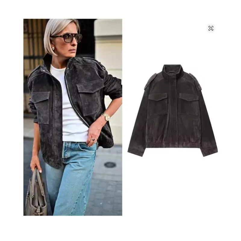 

Женская повседневная куртка из искусственного меха с воротником, женская осенняя куртка с длинными рукавами на пуговицах, женская куртка-карман, топ