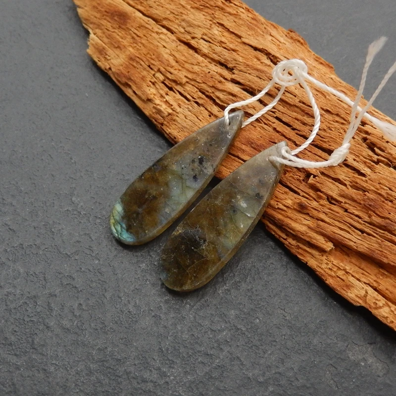 2 قطعة مكونات الدمعة اللابرادوريت الطبيعية جريئة الذهب الأزرق شيلر فرقعة الملمس للمجوهرات اليدوية الحرف اليدوية #5