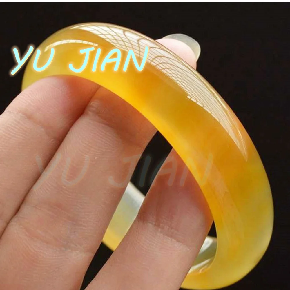 

New Natural Perfect Ice Transparent Yellow Chalcedony Bracelet Jade Agate Ice-Seed Type BANGLES Handring Fashion Fine Jewelry