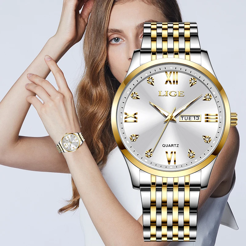 

Элегантные женские кварцевые часы LIGE: модные, повседневные, деловые, простые, из нержавеющей стали, водонепроницаемые, светящиеся, с отображением дня недели