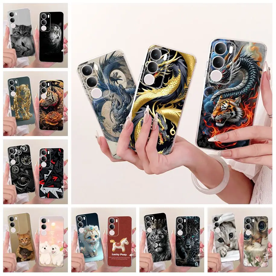 Hülle für Vivo Y19s 4G Cover V2419 Coole Mode Drachen Tiger Cartoon Weiche Transparente Silikon Handyhülle für Vivo Y29 5G V2420 Bumper