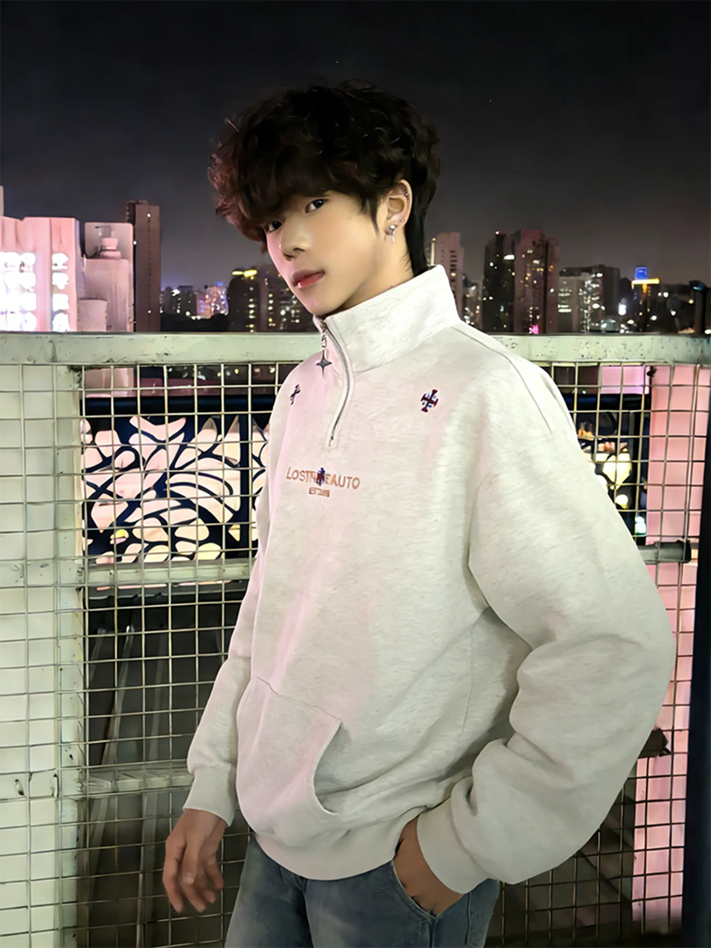 

Мужская толстовка с вышивкой, воротником-стойкой, длинными рукавами, плотная, для осени и зимы, повседневная, удобная, из хлопка...