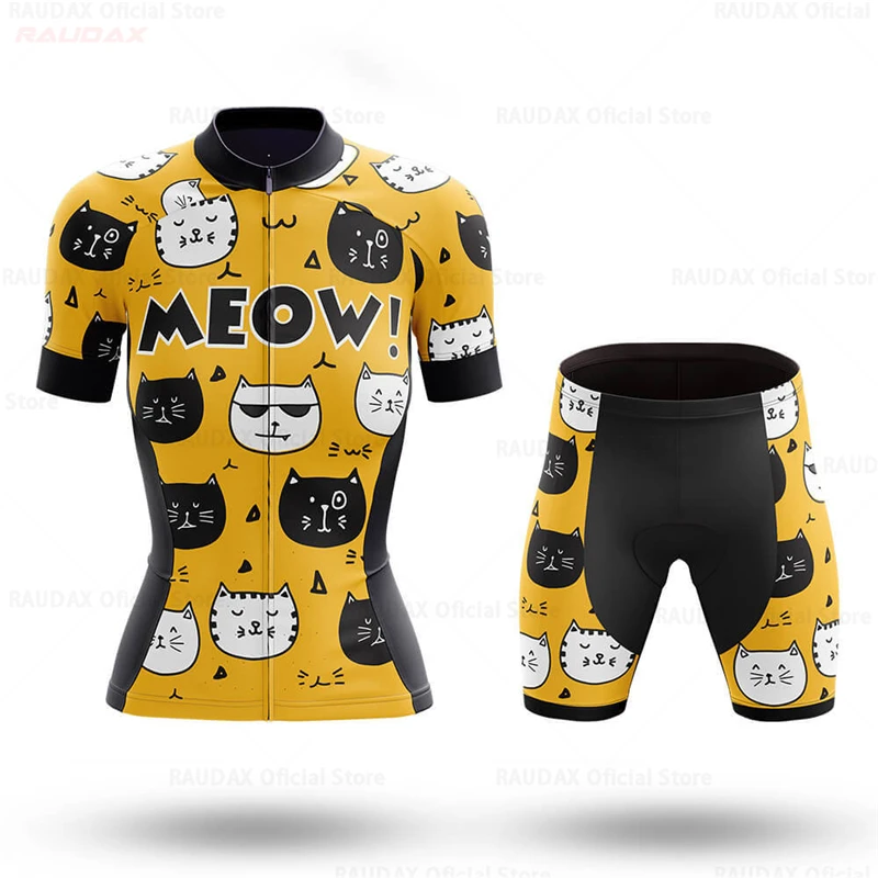 2023 WOMEN Cycling Jersey Set Funny Cartoon Cat Bike Clothes Summer Bicycle Clothing Cycling Set Maillot Conjunto Ropa Ciclismo