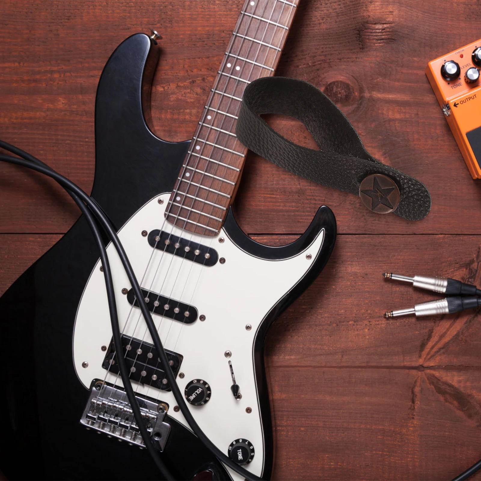

2 Pcs Guitar Neck Band Strap Tie Ties Universal Acoustic Adapter Button Cowhide Headstock Strip