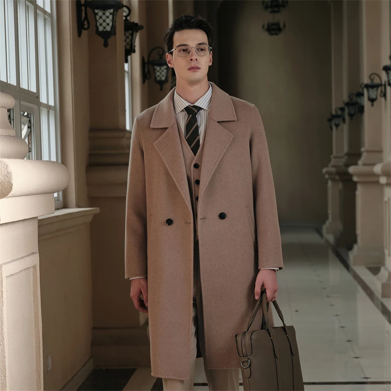 100% Pure Wool Men'S Coat Autumn And Winter Loose Double-Sided Wool Long Trench Coat Business Casual Woolen Jacket