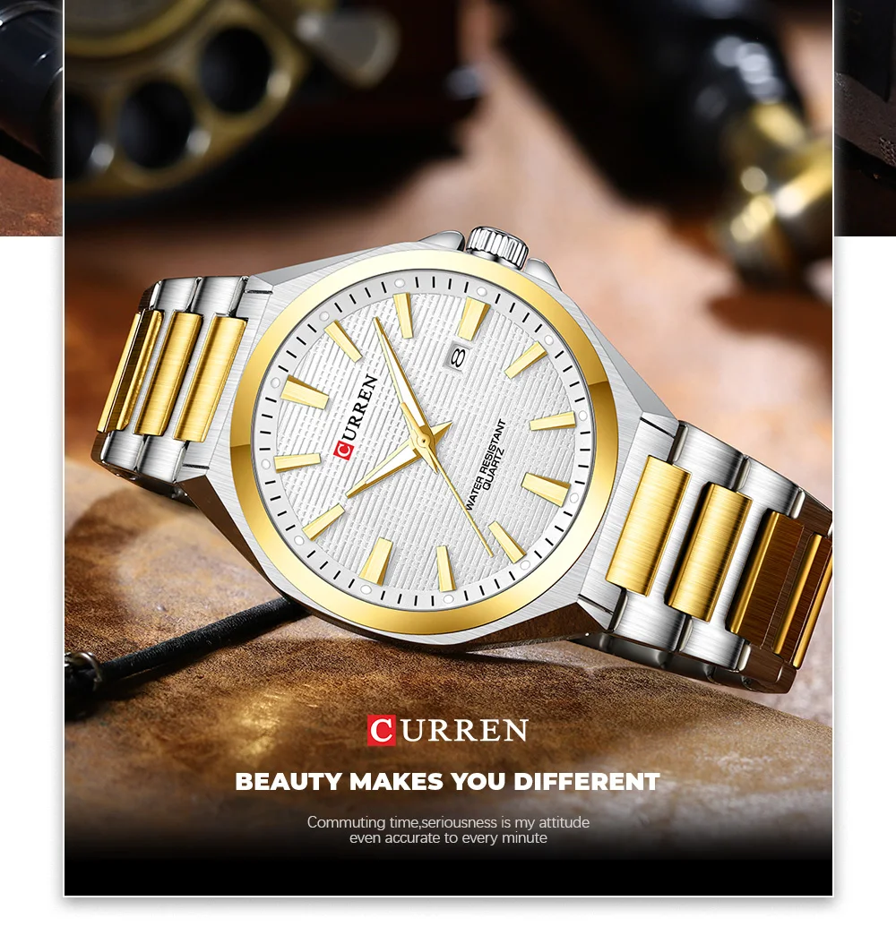 CURREN Luxus-Herren-Quarzuhr mit schwarzem Edelstahlarmband, lässigem Design-Zifferblatt und leuchtenden Zeigern Relogio Masculino – Detail 10