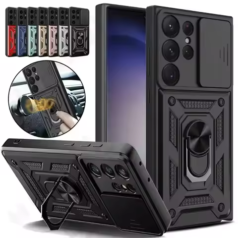 Armor Rotate Magnetic Case For Samsung Galaxy S25 24 23 22 Ultra S21 S20 Plus A25 A54 With Ring Stand Camera Lens Anti-Scratch