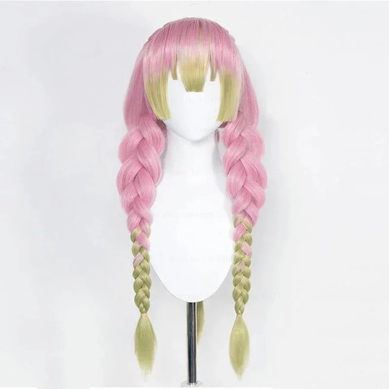 Mitsuri Kanroji Cosplay Wig Demon Slayer Kimetsu no Yaiba Long Pink Green Heat Resistance Hair Authentic Cosplay Wigs Wig Cap