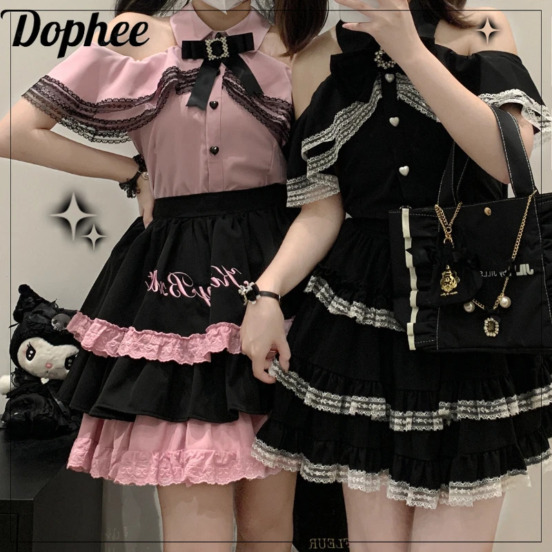 

Dophee Original Landmine System Cute Cake Skirts Women Japan Style Ruffles Princess Skirt Elastic Waist Lolita Y2k Mini Skirt