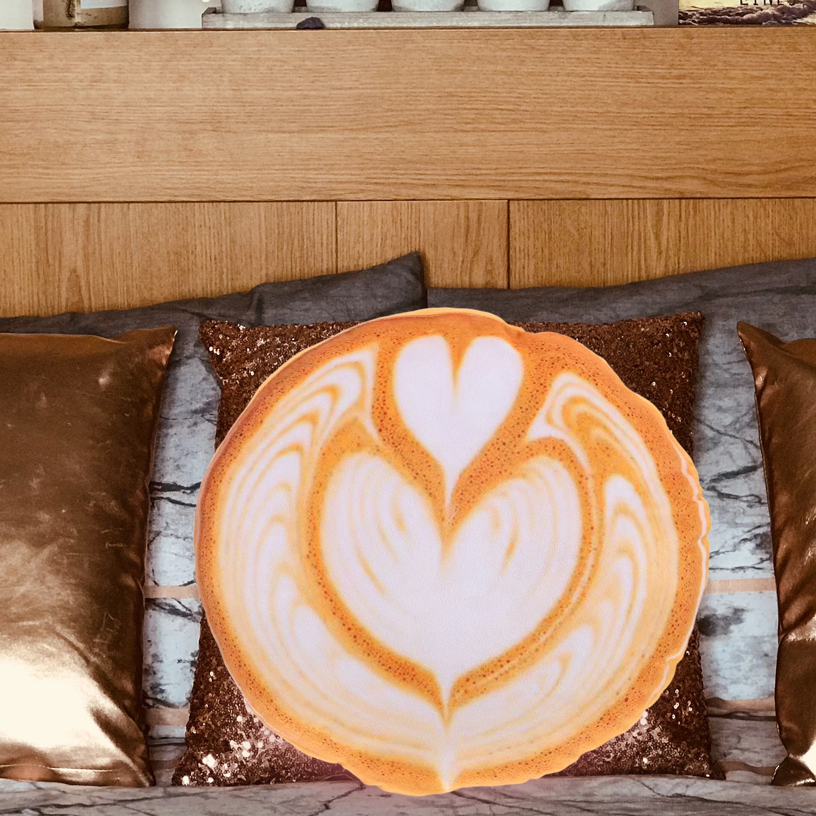 

Coffee Latte Art Pillow Cartoon Decorative Cushion for Sofa Bed Office Chair Cuddly Hugging Throw Seating Pp Cotton Fill