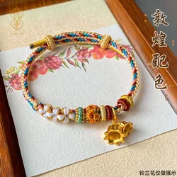 Umq imitação 999 real ouro flores convallariae lucky grânulos dunhuang cor artesanal trançado corda pulseira presente feminino