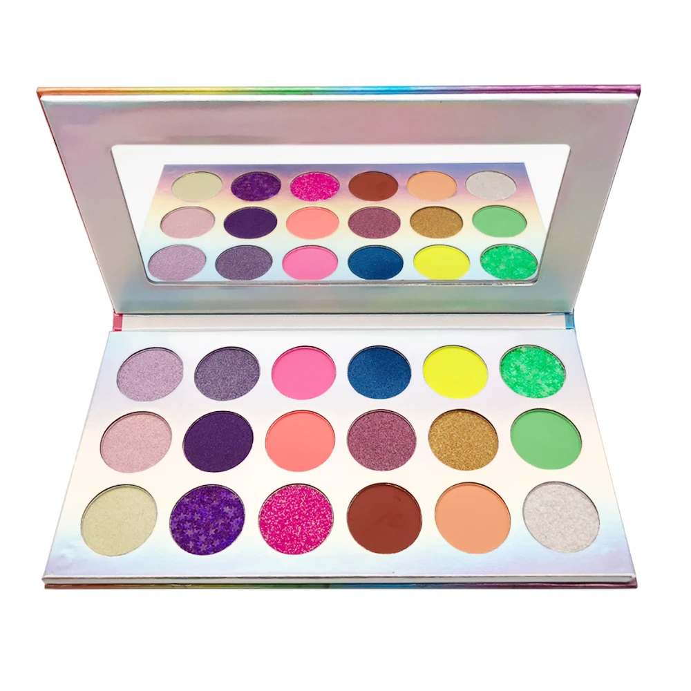 18-colors Private Label Neon Eyeshadow Custom Logo Pigment Waterproof Luminous Pigment Paper-tray Palette Colorful Makeup Beauty