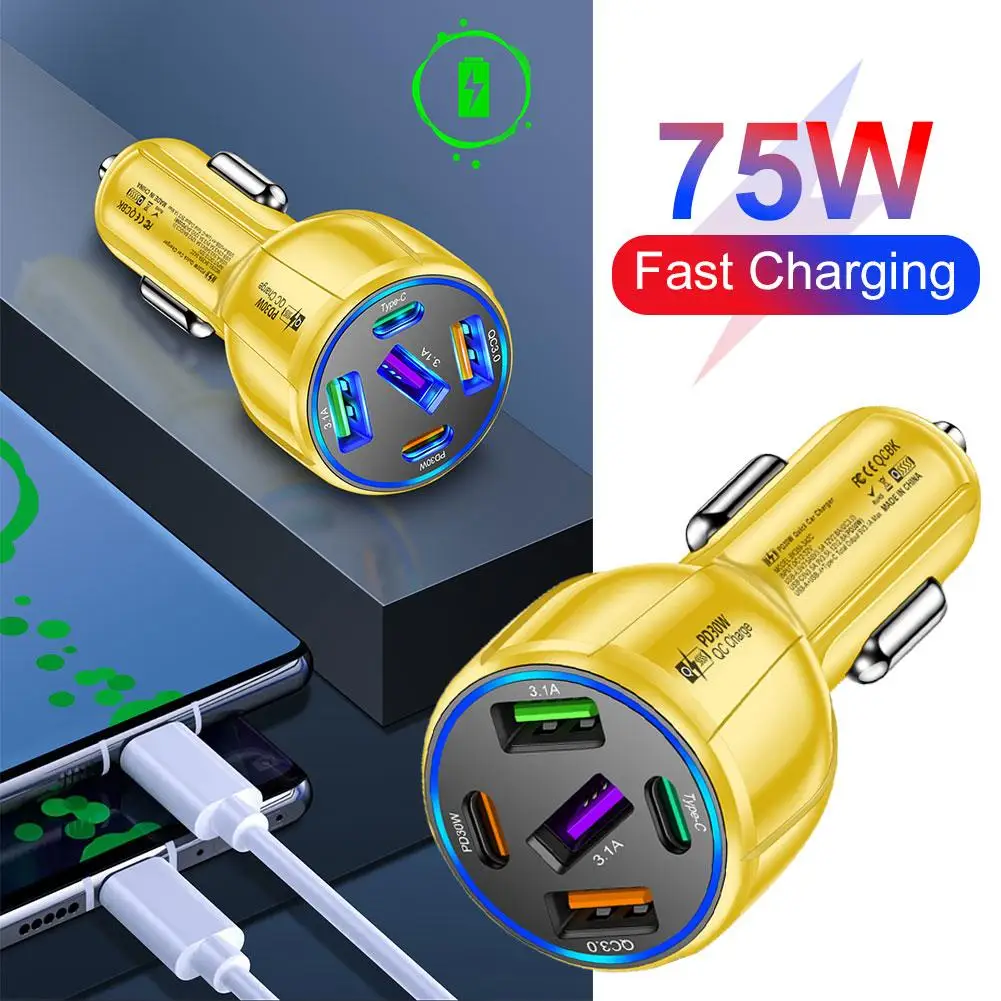 

Portable PD 20W Car Charger Type C USB 75W Super Fast Charge Adapter For IPhone 14 Pro Max For Huawei Car Lighter Splitter S9W7