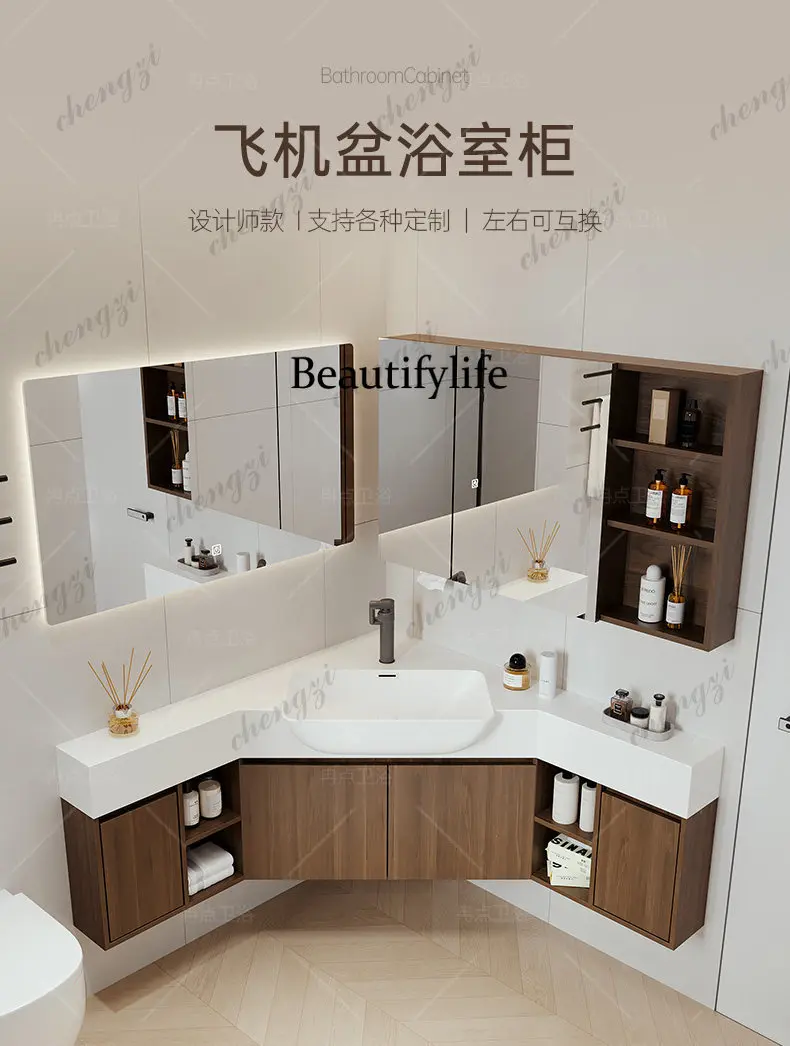 Medieval style corner bathroom cabinet personalized small apartment corner wash basin washbasin basin