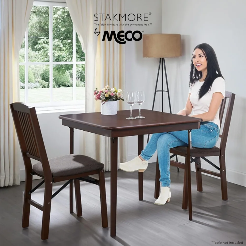 Sedie da pranzo pieghevoli in legno massello con cuscino in tessuto per uso interno - Finitura Espresso, stile Mission