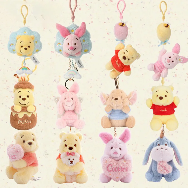 Lindos peluches de Winnie The Pooh de Disney, pequeños colgantes, llaveros, animales de peluche, regalos para colgar en la mochila escolar