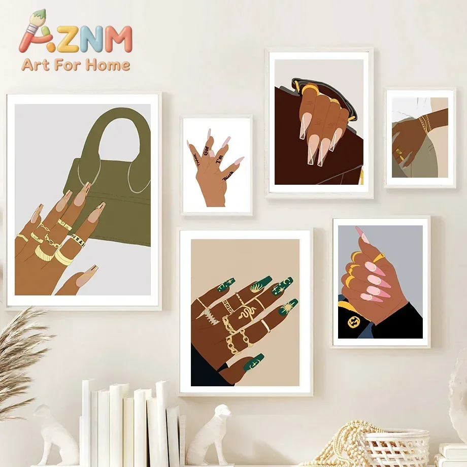 Multiple sizes 1pc frameless Large size Canvas Painting,Fashionable Girl Hand Mold Nail Salon Decor Poster Print Manicurist Gift